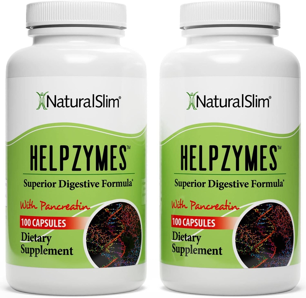 NaturalSlim Helpzymes, Enzyme Complex for Adults with Bromelain, Ox Bile, Pancreatin & Betaine HCL,100 Capsules, 2 Pack 2