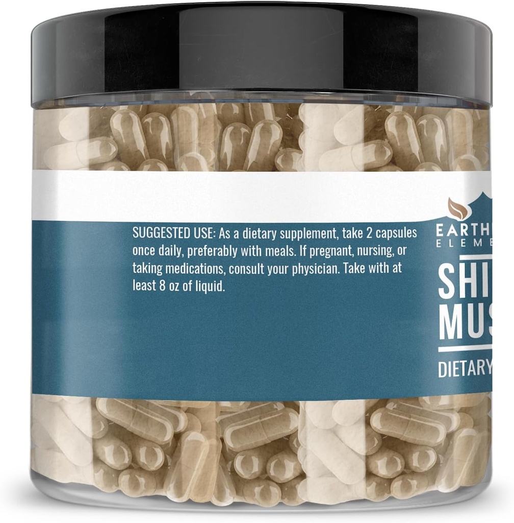 Earthborn Elements Shiitake Mushroom Extract 200 Capsules, Pure & Undiluted, No Additives 4