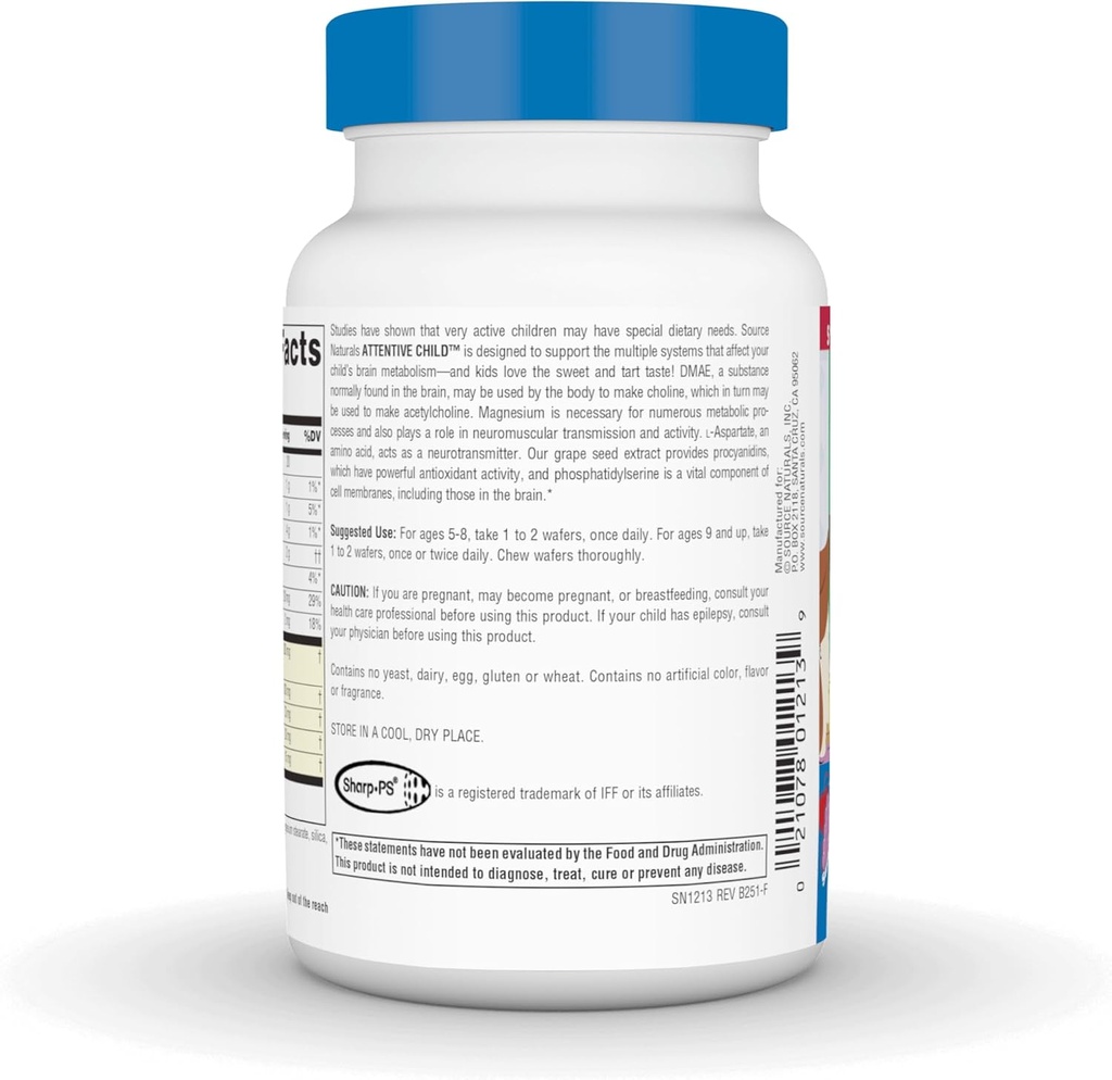 Source Naturals Attentive Child Chewable Wafers for Brain Metabolism Support - 30 Fruit Wafers 4
