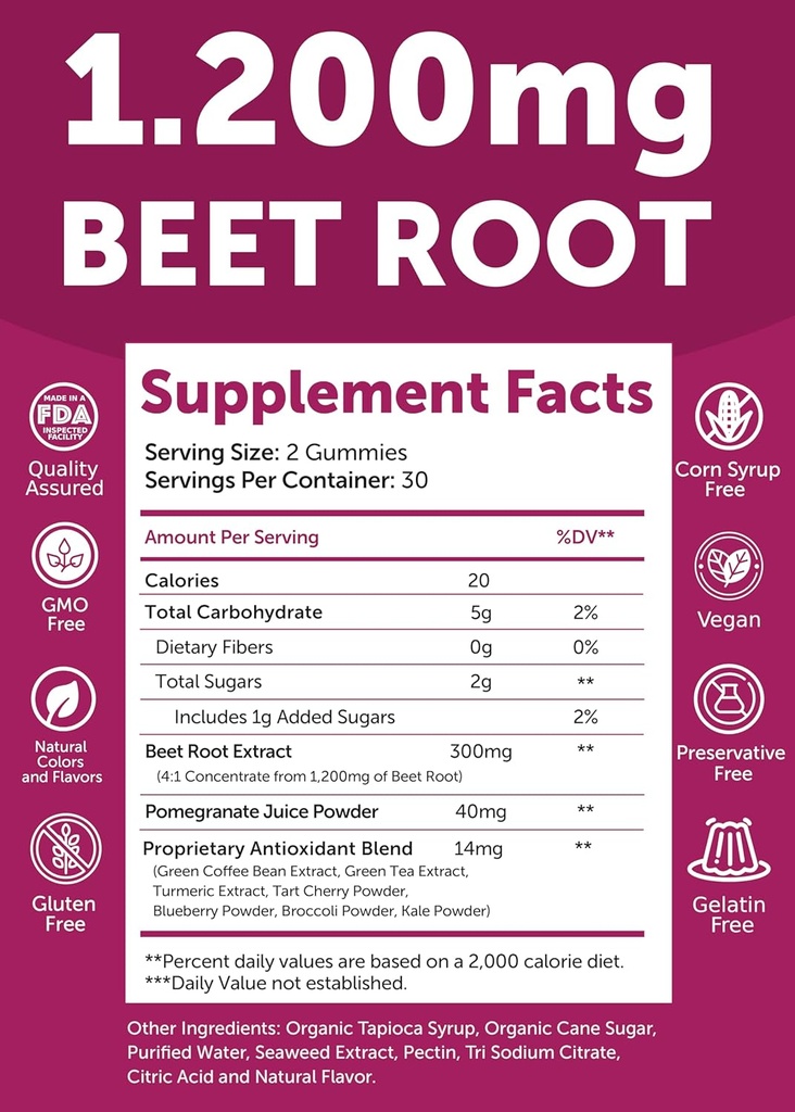 Lunakai USA Made Beet Root Gummies with Antioxidant Blend - Delicious Non-GMO Beet Chews, 60ct 6
