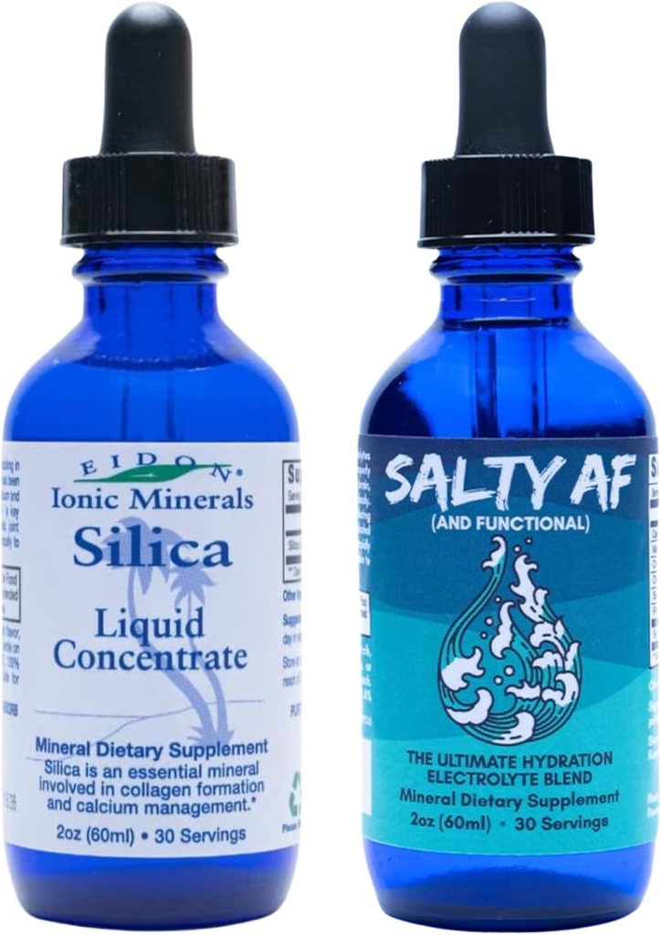 Eidon Liquid Silica Mineral Concentrate and Salty AF Electrolyte Drink Mix - Silica Supplement for Hair, Skin and Nails, Unsweetened Liquid Electrolyte Drops for Water, No Added Sugar, Non GMO 2