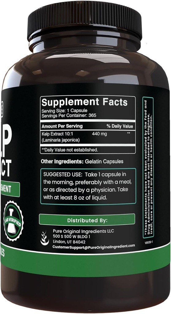 Pure Original Ingredients Kelp Extract (365 Capsules) No Magnesium Or Rice Fillers, Always Pure, Lab Verified 3