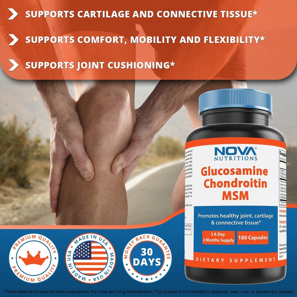 Nova Nutritions Triple Strength Glucosamine Chondroitin MSM 2600mg/Serving Capsules, Supports Healthy Joint, Cartilage and Connective Tissue - Promotes Joint Comfort & Flexibility 180 Count 4