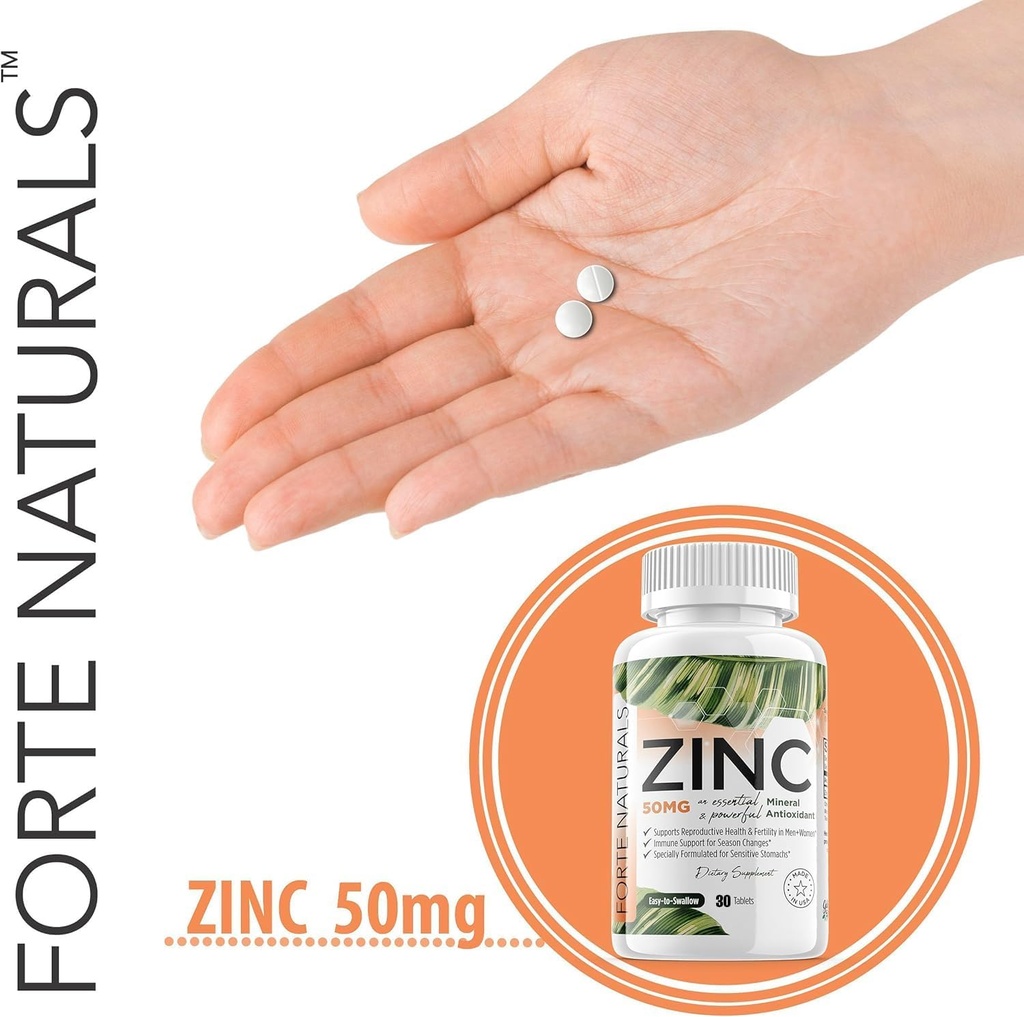 Zinc 50mg, (30 Tablets), Specially Formulated for Sensitive Stomach, Immune Support, Skin & Hair, Vegan Zinc Supplement, Non-GMO Made in USA 5