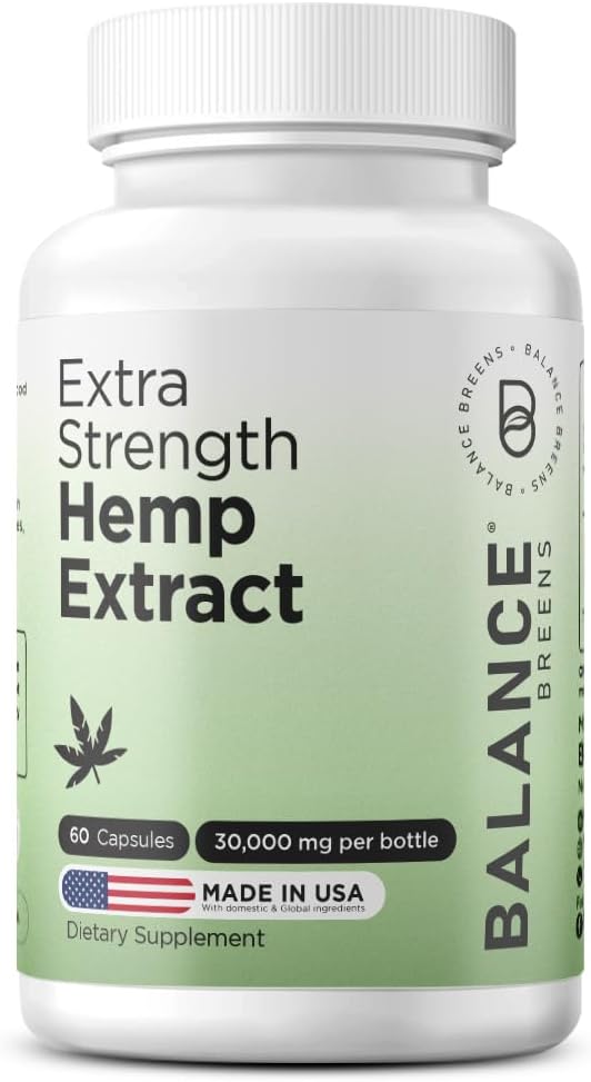 Balance Breens Hemp Extract Capsules 30,000 mg per Bottle - Natural Dietary Supplement Supports Brain Functions, Immune Support - Rich in Omega 3-6-9 Fatty Acids (60 Count (Pack of 1)) 2