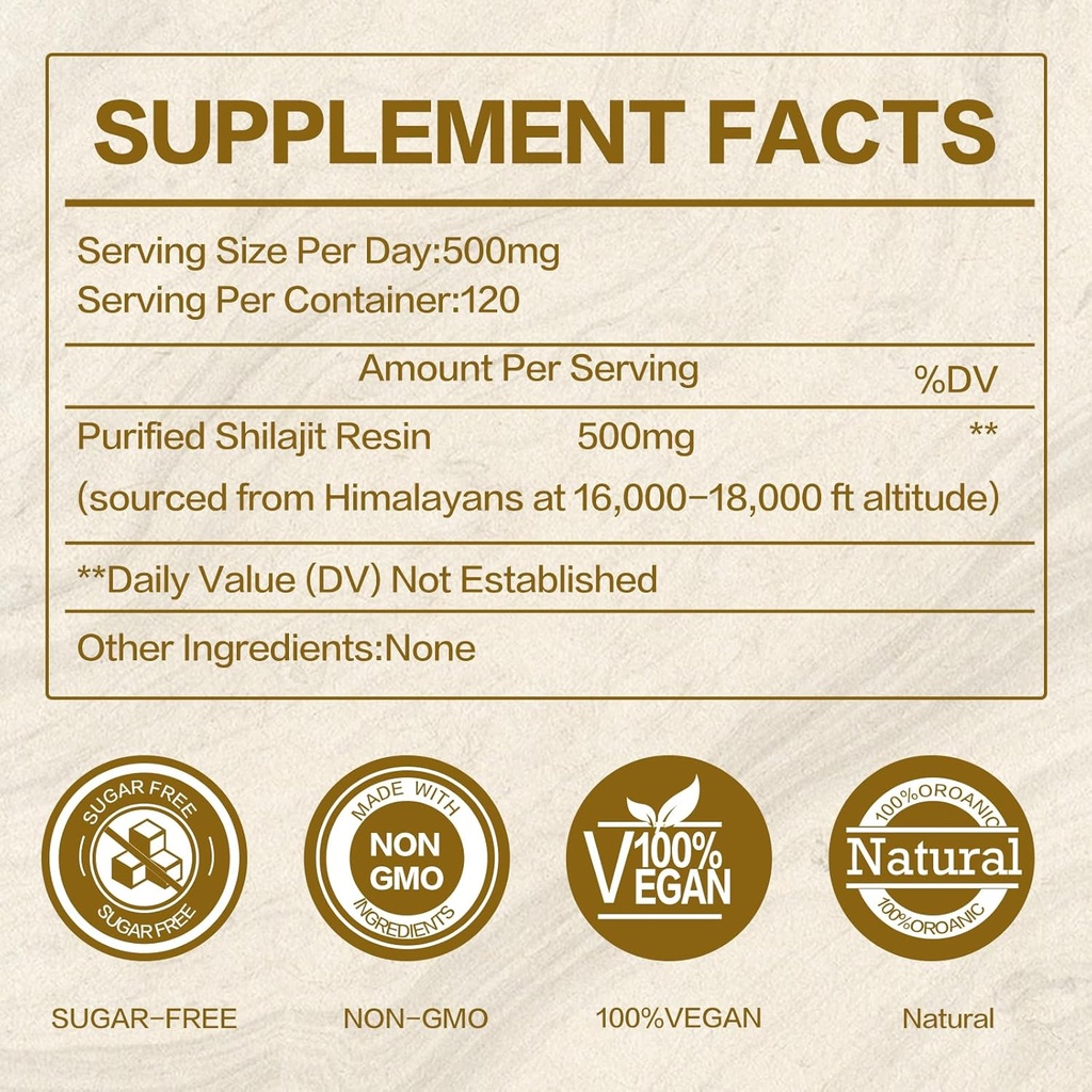 Shilajit Resin Pure Himalayan Natural Organic Shilajit Supplement with Fluvic Acid and 85＋ Trace Minerals for Energy,Immune & Metabolism Support,60 Grams 5