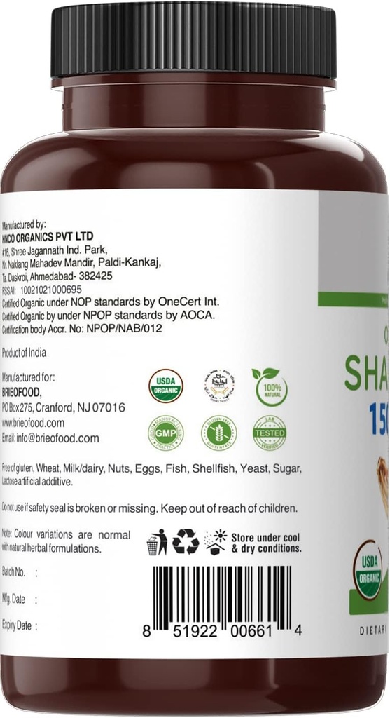 Brieofood Organic Shatavari 1500mg, 45 Servings, Vegetarian, Gluten Free, 90 Vegetarian Tablets 6