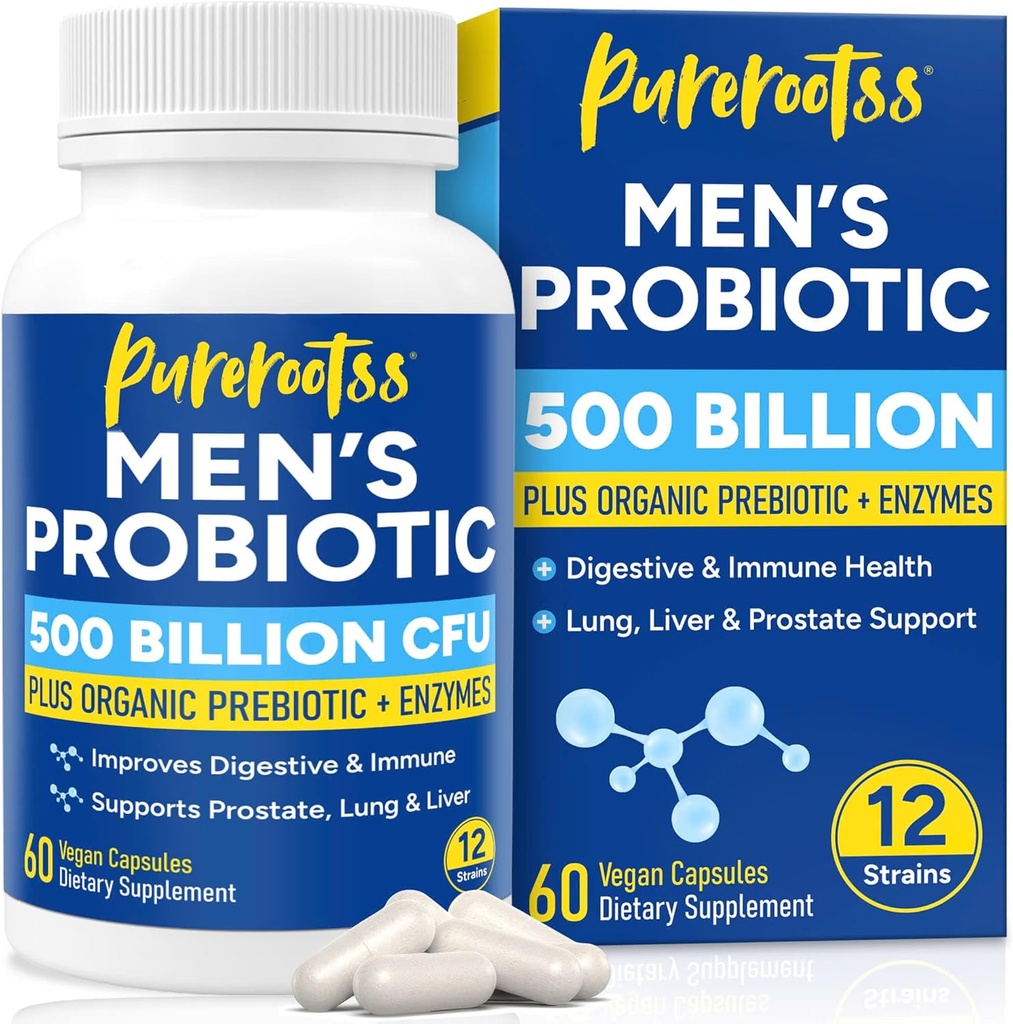 Probiotics for Men, 500 Billion CFUs & 12 Strains, Prebiotic & Probiotic, Cranberry, Saw Palmetto, Digestive Enzymes, Gut & Bloating, Lung Liver Prostate Support, 30-Day Supply 2