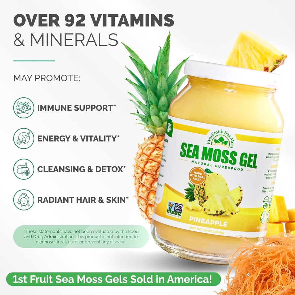 Wildcrafted Irish Sea Moss Gel | Made in USA | Rich in Vitamins & Minerals | Sea Moss Gel Raw | Nutritional Supplement | Pineapple (16 oz) 4