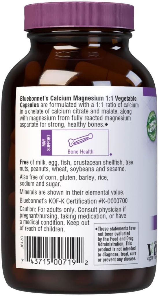 BlueBonnet Calcium Magnesium 1:1 Ratio Vegetarian Capsules, 90 Count 4