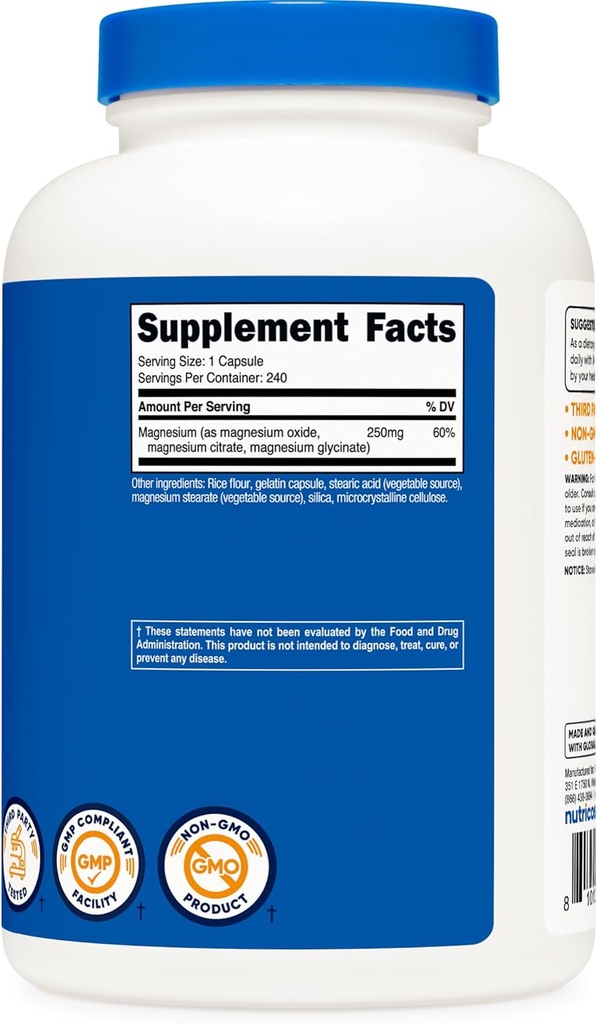 Nutricost Magnesium Complex 250mg, 240 Capsules - Magnesium Oxide, Citrate, and Glycinate - Gluten Free and Non-GMO 6