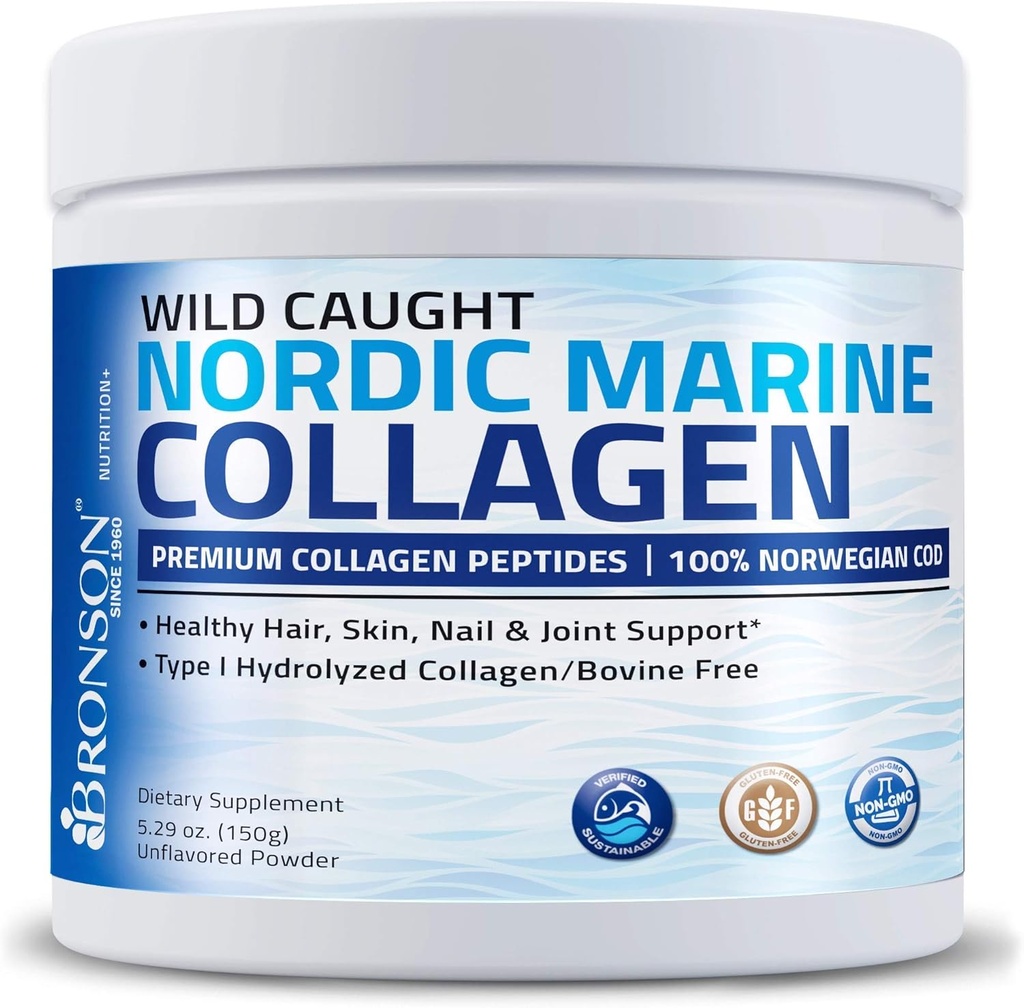 Bronson Marine Collagen Peptides Hydrolyzed Protein Powder + Antarctic Krill Oil 1000 mg with Omega-3s EPA DHA 4