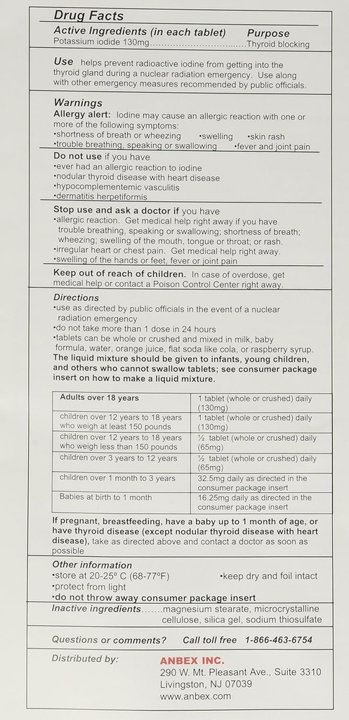 Potassium Iodide Tablets, 130 mg (14 Tablets each) - 10 packs 3