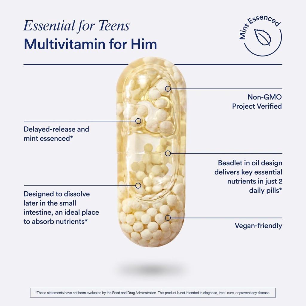 Ritual Teen Vitamins for Boys - Zinc, Vitamin A and D3 for Immune Function Support*, Omega-3 DHA & B12 for Brain Health, Non-GMO, Mint Essenced, 30 Day Supply, 60 Vegan Capsules 6