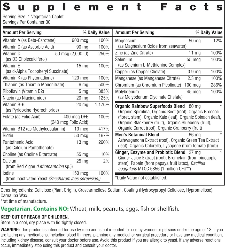 Rainbow Light Multivitamin for Men, Vitamin C, D & Zinc, Probiotics, Men's One Multivitamin Provides High Potency Immune Support, Non-GMO, Vegetarian, 30 Tablets 3