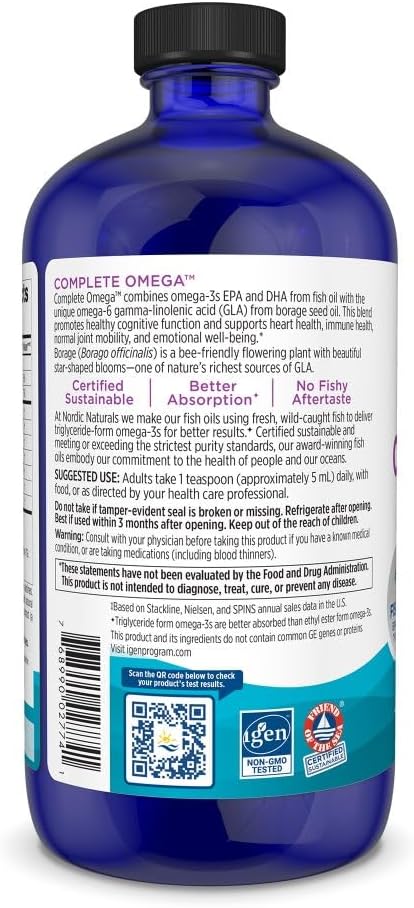 Nordic Naturals Complete Omega, Lemon Flavor - 16 oz - 1270 mg Omega-3 - EPA & DHA with Added GLA - Healthy Skin, Cognition, Positive Mood - Non-GMO - 96 Servings 4