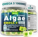 2 Pack Algae Omega 3 Gummies 1000mg, Plant Based DHA 460mg & EPA 230mg, Omega 3 Fish Oil Alternative for Adults, Plus MethylFolate, Vitamin B12, Phosphatidylserine, No Fishy Taste, Vegan, Sugar Free 2