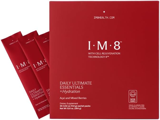 IM8 Daily Ultimate Essentials All-in-One Multivitamin Supplement, 92 Nutrient Rich Ingredients CoQ10, Probiotics, Vitamins, Greens, Gluten Free, Vegan, Acai Mixed Berry (30 Servings, Travel Packs) 2