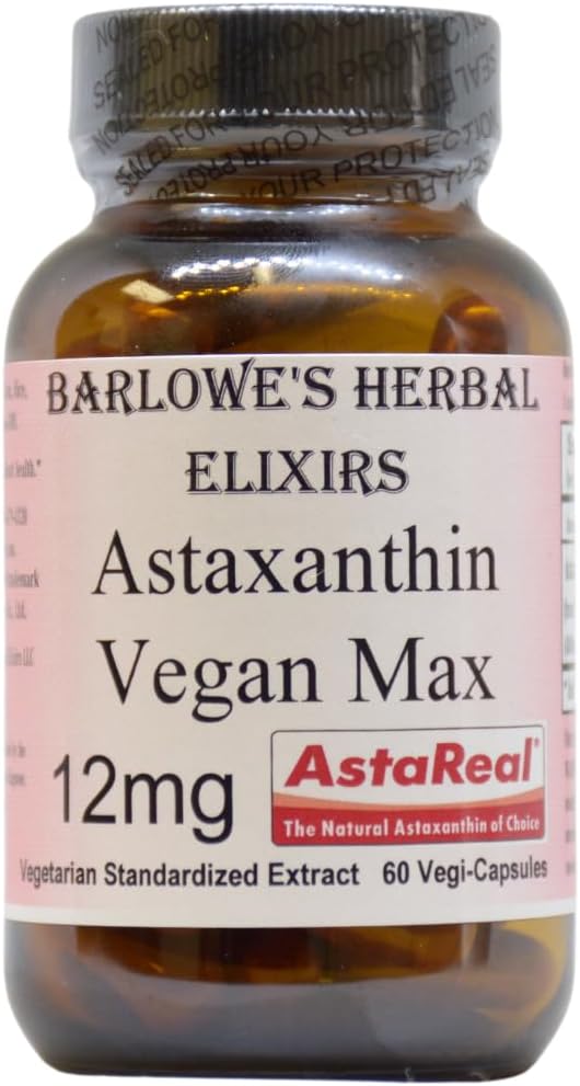 Barlowe's Herbal Elixirs Astaxanthin Supplements | AstaReal Astaxanthin Vegan Max 12mg | 60 Veggie Capsules | Astaxantina 2