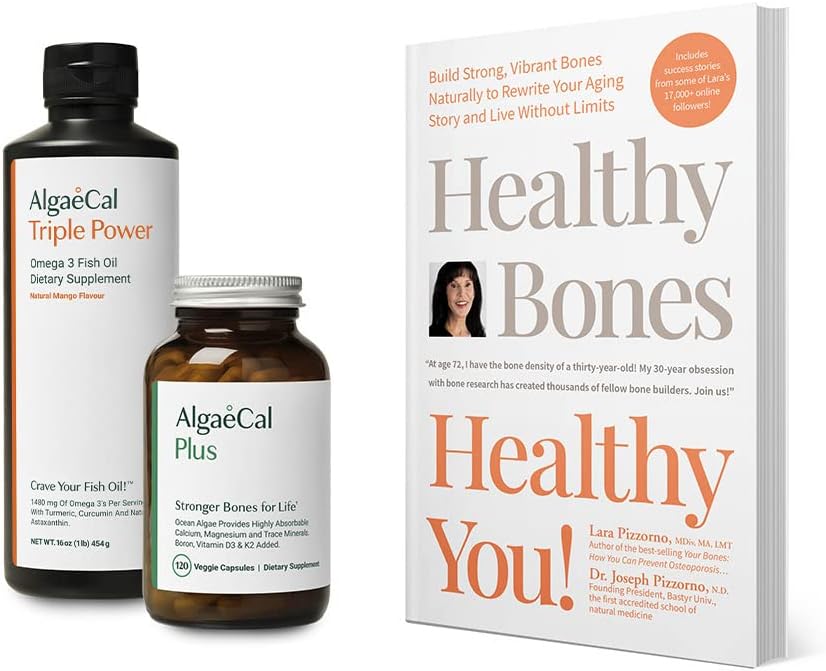 ALGAECAL Bundle - Calcium Supplement with Vitamin D + K2, Mag, Boron & Omega 3 Fish Oil with EPA & DHA and Book by Lara Pizzorno Healthy Bones Healthy You, to Increase Bone Health 2