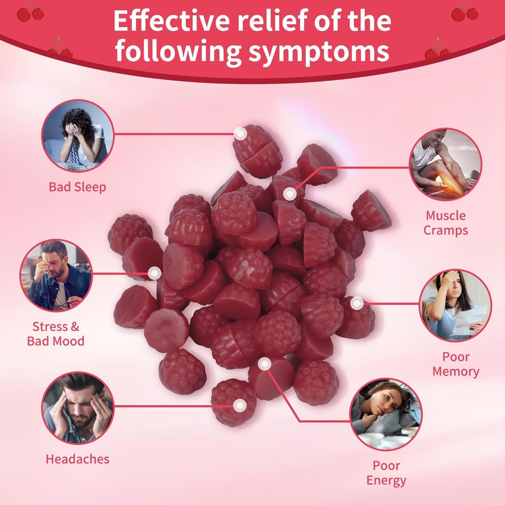 Magnesium Glycinate Gummies 1000mg - Sugar Free Magnesium Potassium Supplement with Vitamin D, B6, CoQ10 for Calm Mood & Sleep Support - 120 Cherry Gummies -2 Pack. 4