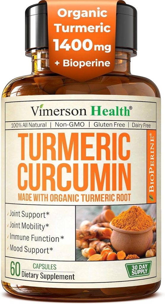 Turmeric Curcumin Supplement with Black Pepper Extract - High Potency Organic Turmeric 1400mg & 95% Curcuminoids for Joint & Digestive Health - Joint Support Supplement - 60 Vegan Curcuma Capsules 2
