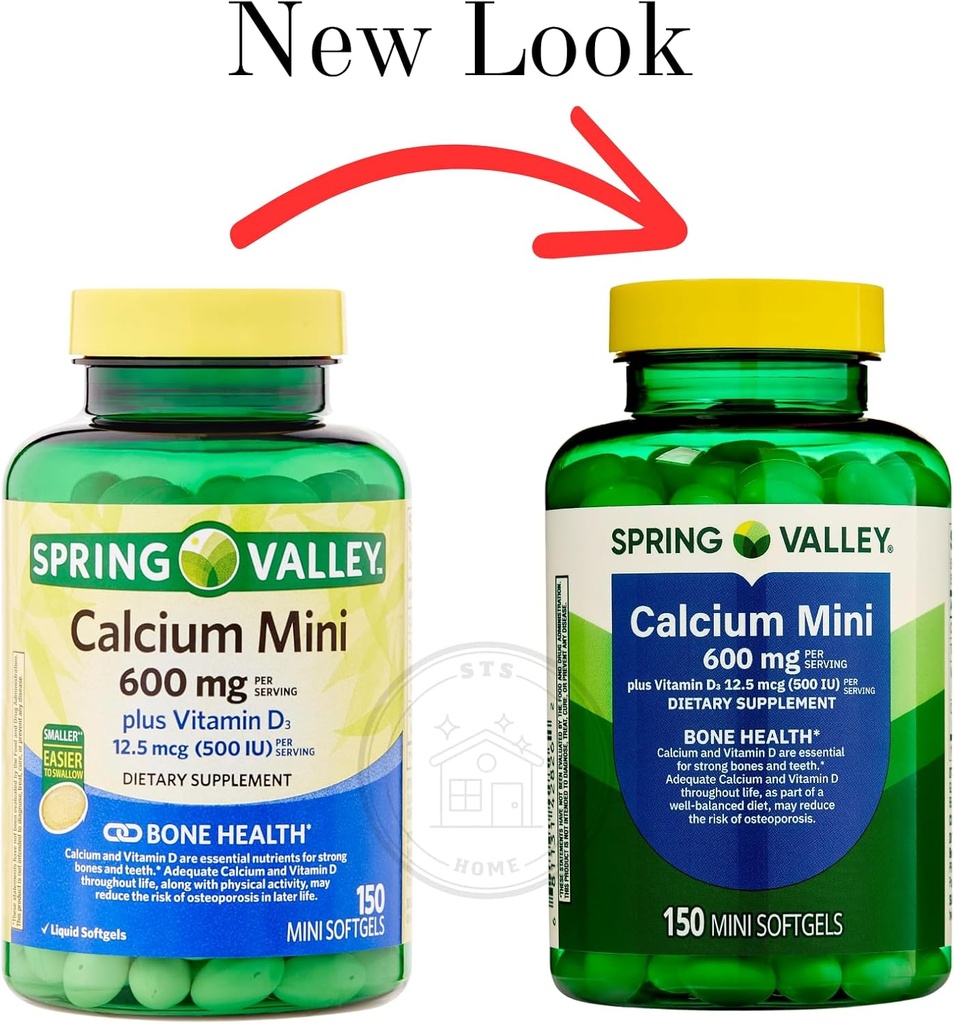 Spring Valley Calcium Plus Vitamin D3 150 Mini Softgels | Calcium Supplement | CaIcium mini softgels | CaIcium 600 mg with Vitamin d3 | 150 Mini Softgels + STS Sticker 3