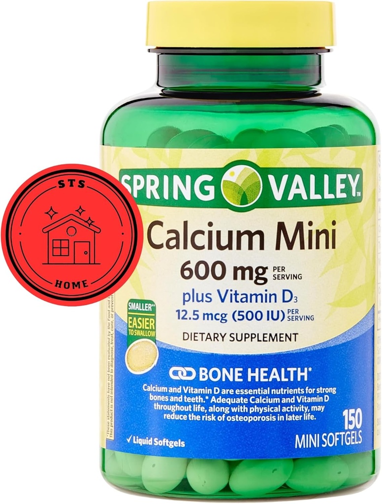 Spring Valley Calcium Plus Vitamin D3 150 Mini Softgels | Calcium Supplement | CaIcium mini softgels | CaIcium 600 mg with Vitamin d3 | 150 Mini Softgels + STS Sticker 4