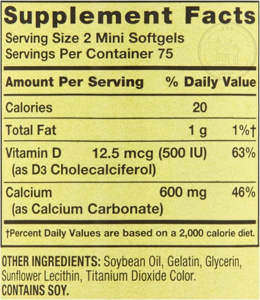 Spring Valley Calcium Plus Vitamin D3 150 Mini Softgels | Calcium Supplement | CaIcium mini softgels | CaIcium 600 mg with Vitamin d3 | 150 Mini Softgels + STS Sticker 6