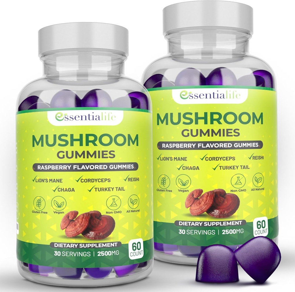 Mushroom Gummies Lions Mane Supplement Mushroom Supplement with Lions Mane, Turkey Tail, Cordyceps, Reishi, Chaga Extract | Brain Health and Immune Support Gummies, 120 Count 2