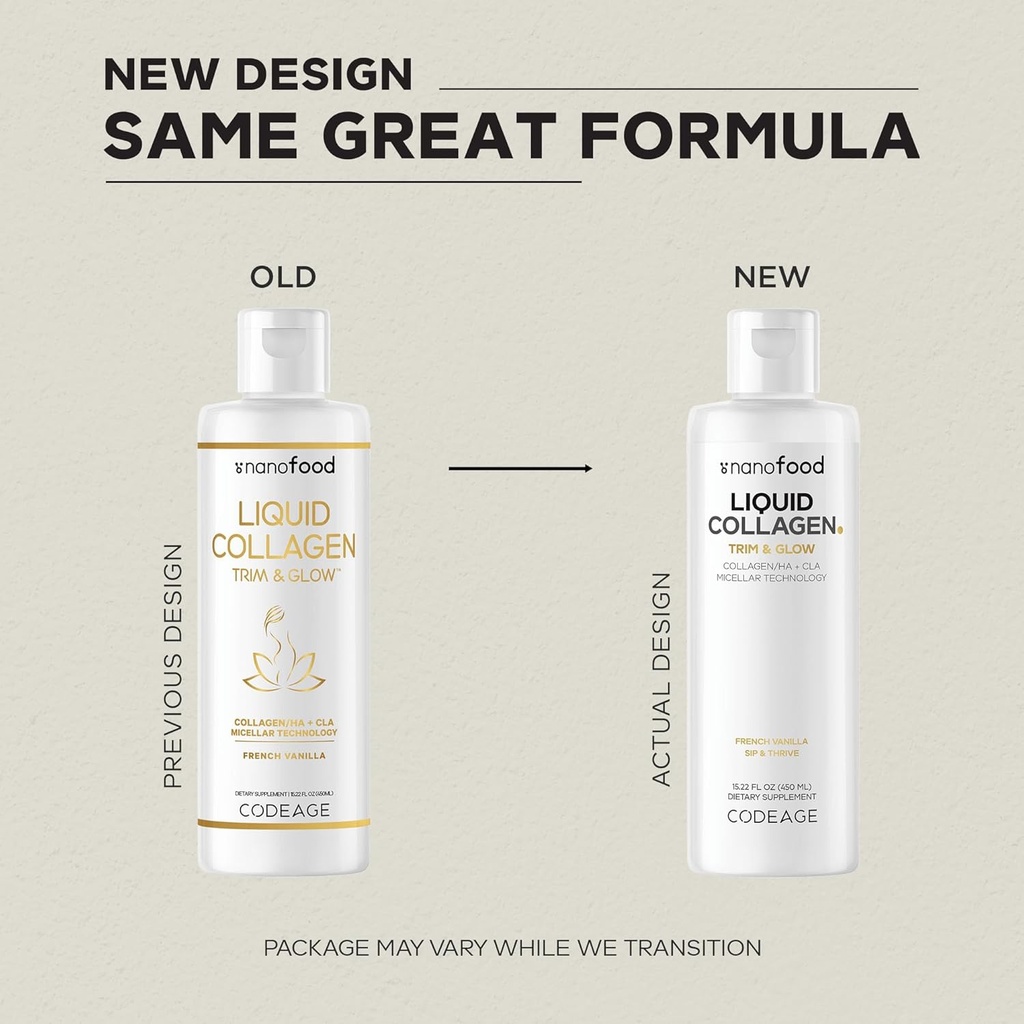 Codeage Liquid Collagen Supplement Vanilla Flavor, Beauty Trim & Glow Liposomal Collagen Peptides, CLA Conjugated Linoleic Acid, Hyaluronic Acid, Vitamin E, Hydrolyzed, Non-GMO, 15.22 fl oz 4