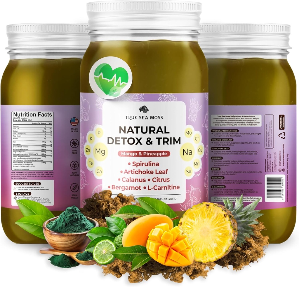 TrueSeaMoss Pro-Line Gel - Natural Detox/Trim - 5+ Flavors - Fruit Gel with Premium Sea Moss & Potassium - Vegan-Friendly - Vitamin & Mineral Rich Supplement - Made in USA (Mango/Pineapple, Pack of 1) 2