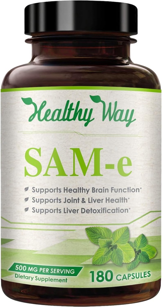 500mg SAM-e Supplement - High Strength 500mg S-Adenosyl-L-Methionine Capsules for Brain Liver and Mood Support - Non-GMO High Absorption Same Supplement (Single) 2