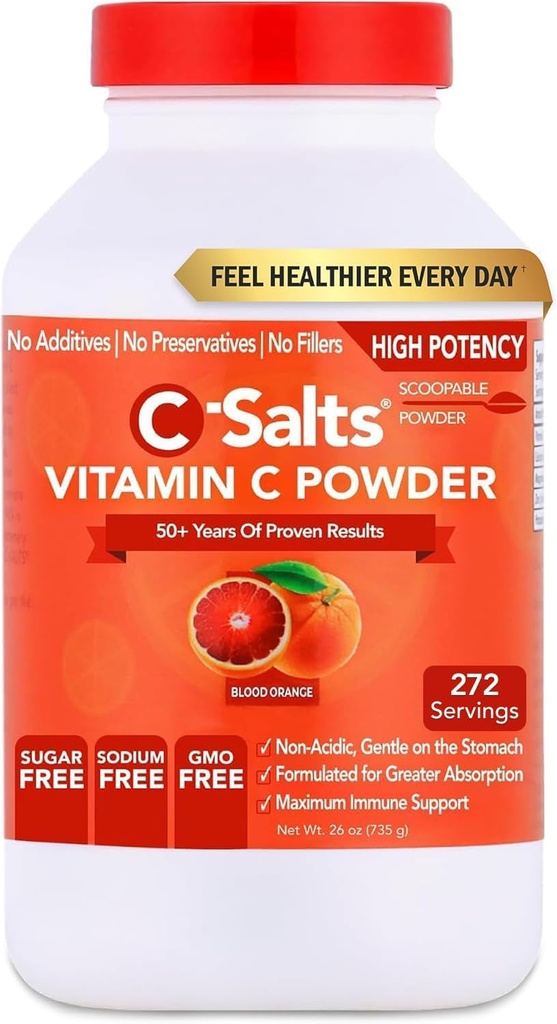C-Salts Vitamin C Powder Supplement - 100% Pure High Dose Buffered Vitamin C Powder for Immune Support - Organic, Sugar-Free, Vegan, Non-GMO, Stomach-Friendly, Blood Orange 26oz 2