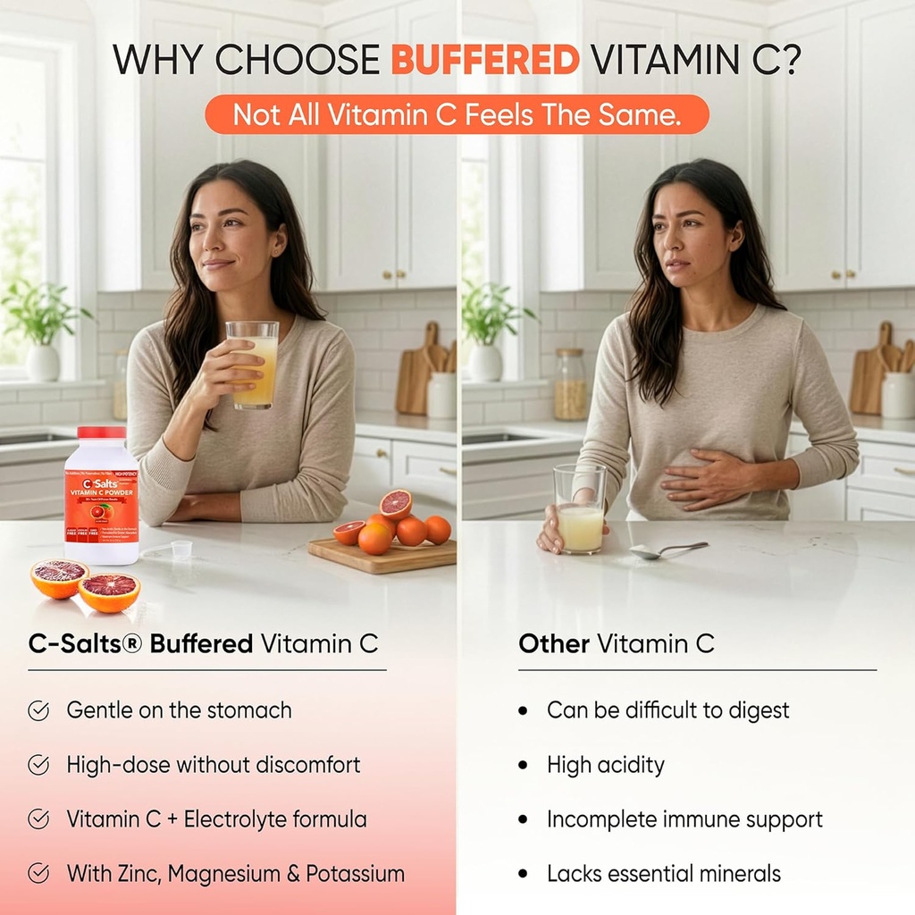 C-Salts Vitamin C Powder Supplement - 100% Pure High Dose Buffered Vitamin C Powder for Immune Support - Organic, Sugar-Free, Vegan, Non-GMO, Stomach-Friendly, Blood Orange 26oz 3