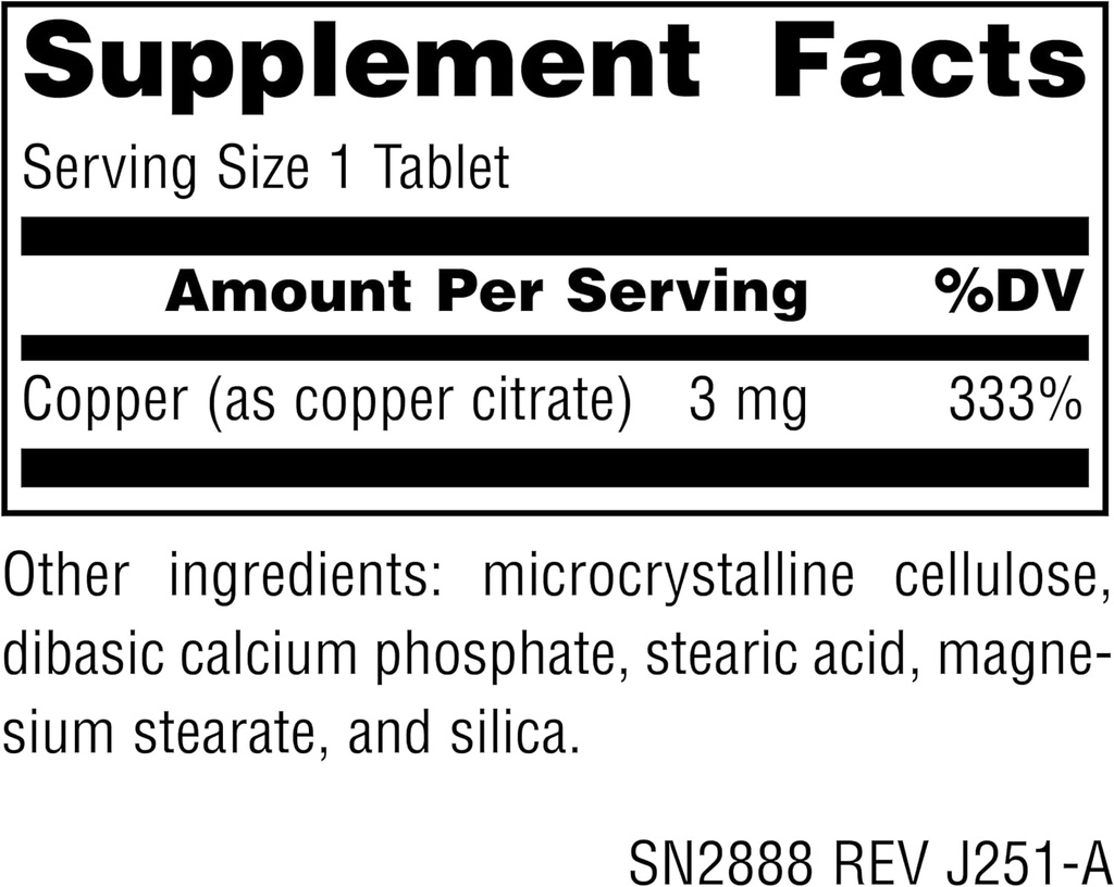 Source Naurals Copper, Supports Energy, Cognition, and Immune Health*, 3 mg - 60 Tablets 3