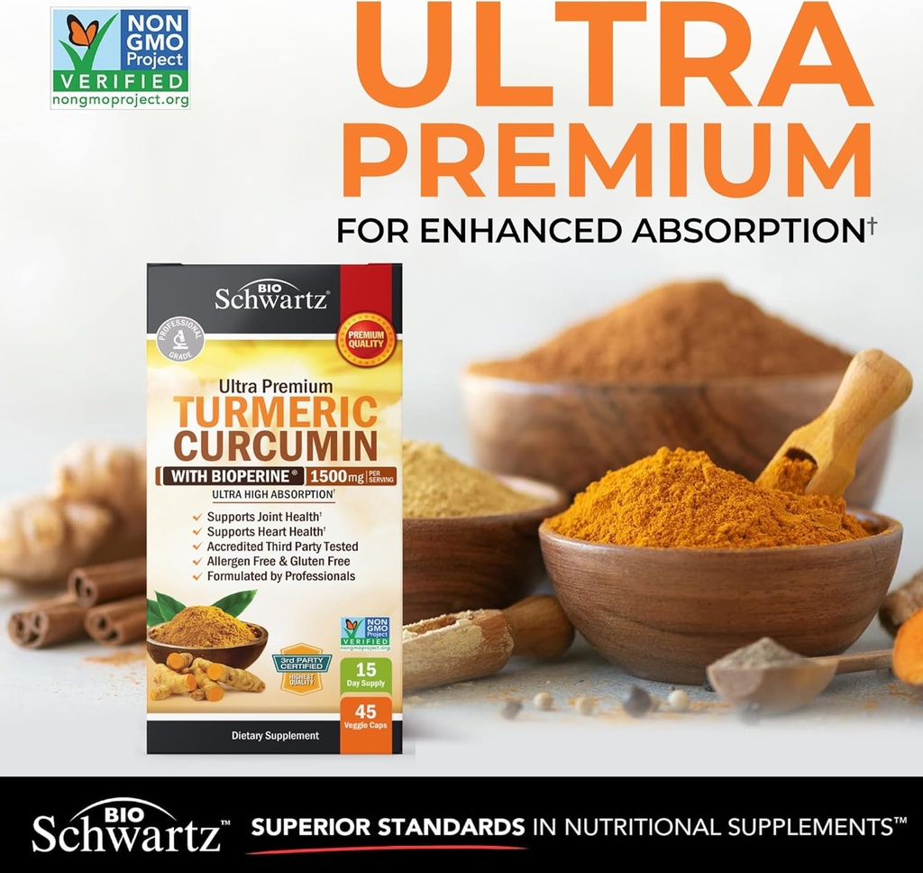 Turmeric Curcumin with Black Pepper Extract 1500mg - High Absorption Ultra Potent Turmeric Supplement with 95% Curcuminoids and BioPerine - Non GMO Tumeric Capsules for Joint Support - 45 Capsules 4