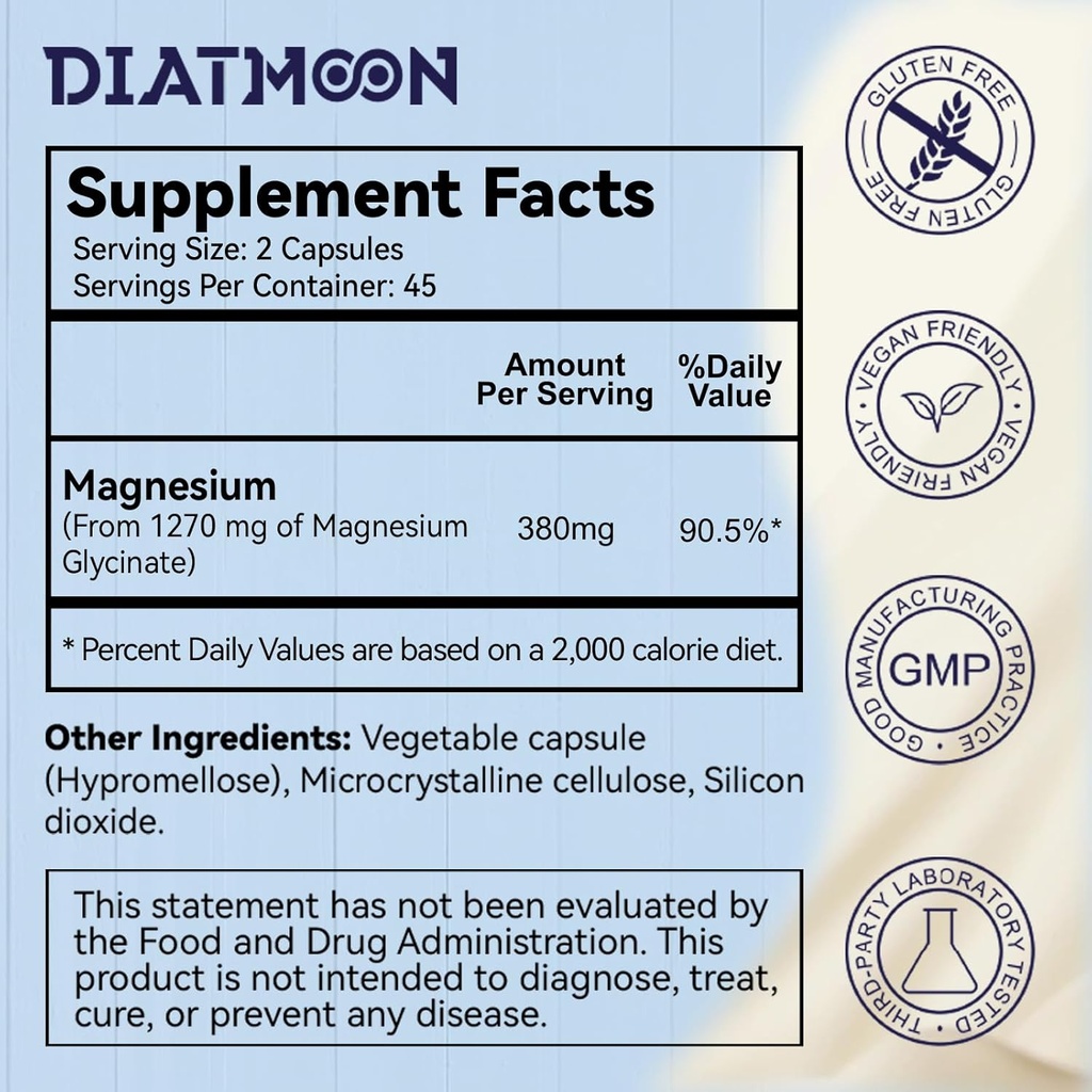 Magnesium Glycinate Capsules 380mg, Magnesium Supplement for Muscle, Heart, Nerve Support, 45 Sevings High Absorption, Non-GMO & Gluten Free - 90 Counts 3