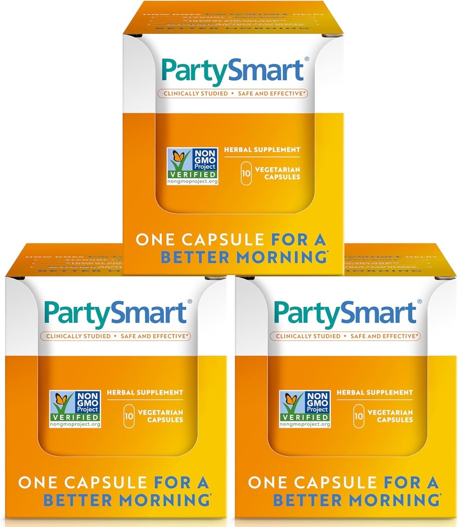 Himalaya PartySmart, 10 Individual Capsules - Alcohol Breakdown Liver Support for a Better Morning After Drinking - Plant Based, Vegan, Non-GMO, Gluten Free, Clinically Studied (Pack of 3) 2