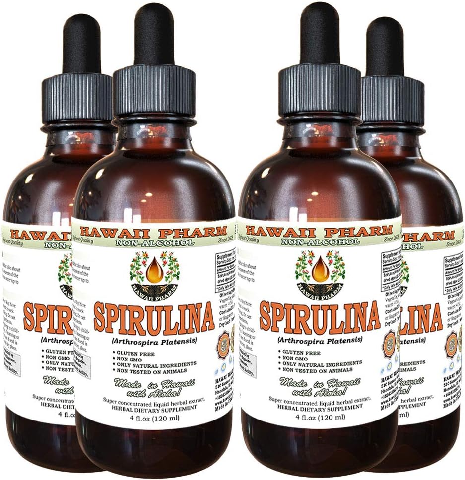Spirulina Alcohol-Free Liquid Extract, Organic Spirulina (Arthrospira platensis) Dried Algae Glycerite Natural Herbal Supplement, Hawaii Pharm, USA 4x4 fl.oz 2