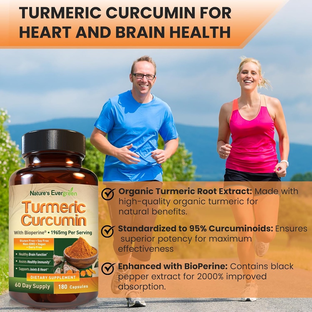 Turmeric Curcumin with Black Pepper Extract (Bioperine) & Organic Turmeric Vegan Joint Support Supplement. Extract 95% Curcuminoids 1965mg Supplement for Healthy Joints & Immune Support. 180 Capsules 5
