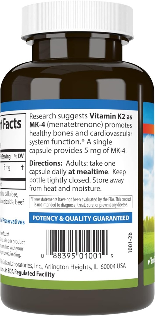 Carlson - Vitamin K2, MK-4 (Menatetrenone), Vitamin K Supplement, Bone & Heart Health, K2 Vitamin, Soy-free, Vitamin K-2, K2 Vitamins, 180 Capsules 4