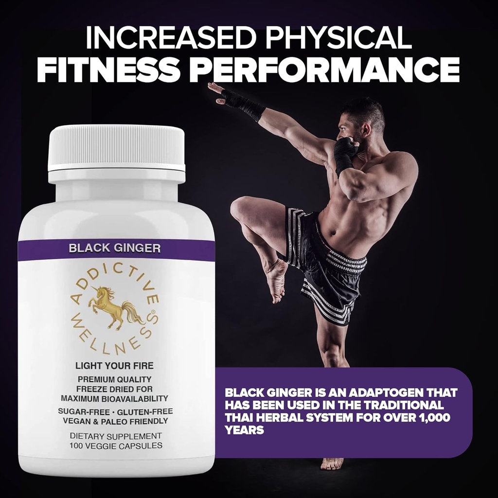 Addictive Wellness Black Ginger Capsules 450mg, Kaempferia Parviflora Supplement to Support Energy, Metabolism, Endurance & Performance, Thai Black Ginger for Men, Vegan & Paleo, 100 Count 6