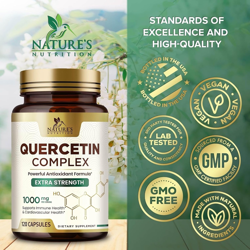 Quercetin Supplement 1000mg - Natural, Plant-Based Support for Immune, Cellular, Respiratory & Seasonal Changes - Extra Strength Quercetin Dihydrate from Sophora Japonica - 120 Veggie Capsules 5