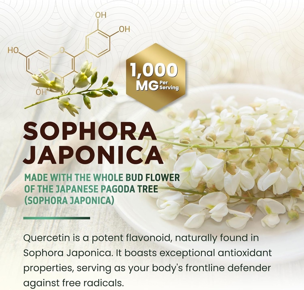 Quercetin Supplement 1000mg - Natural, Plant-Based Support for Immune, Cellular, Respiratory & Seasonal Changes - Extra Strength Quercetin Dihydrate from Sophora Japonica - 120 Veggie Capsules 6