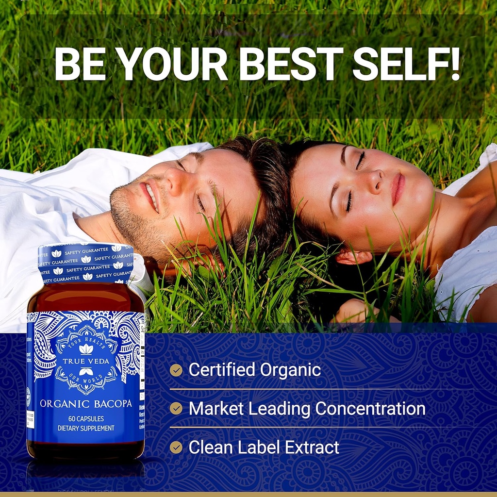 Bacopa Monnieri Supplement - Bacopa Supplements | USDA Organic Bacopa Monnieri Organic | 20X Concentrated Extract | 50% Bacosides | Brahmi Capsules | 60 Bacopa Monnieri Capsules | Bacopa Extract 5