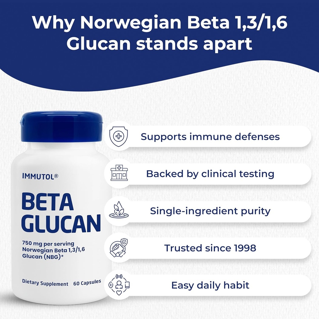 Immutol Immune Support Supplement with 750mg of Beta Glucan 1,3 1,6 - Natural Ingredients, High Potency to Boost Immunity and Overall Wellness, 60 Capsules (60) 4