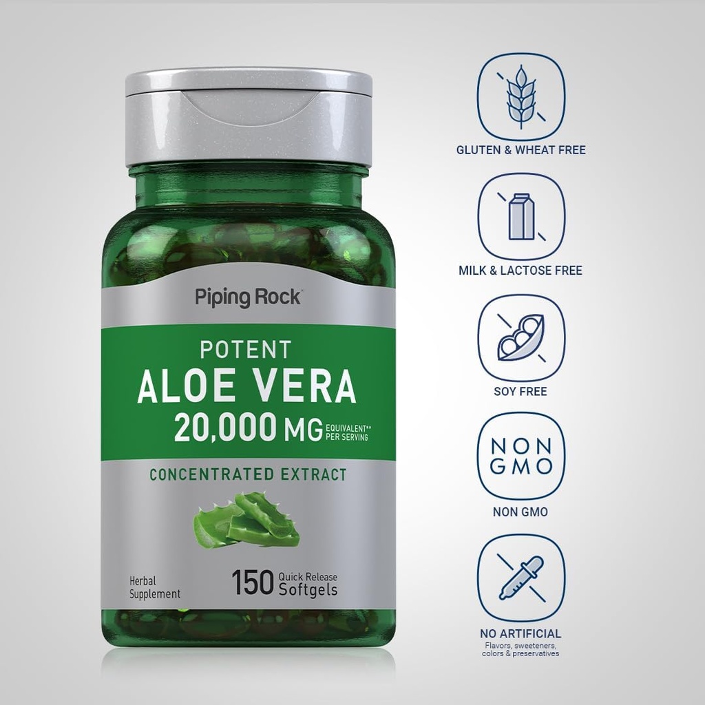 Piping Rock Aloe Vera Capsules 20000mg | 150 Softgels | Concentrated Extract Supplement | Non-GMO, Gluten Free 4