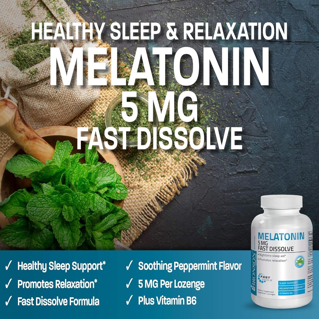 Bronson Melatonin 5mg Fast Dissolve Peppermint Tablets with Vitamin B6 - Promotes Relaxation, 360 Vegetarian Chewable Lozenges 4