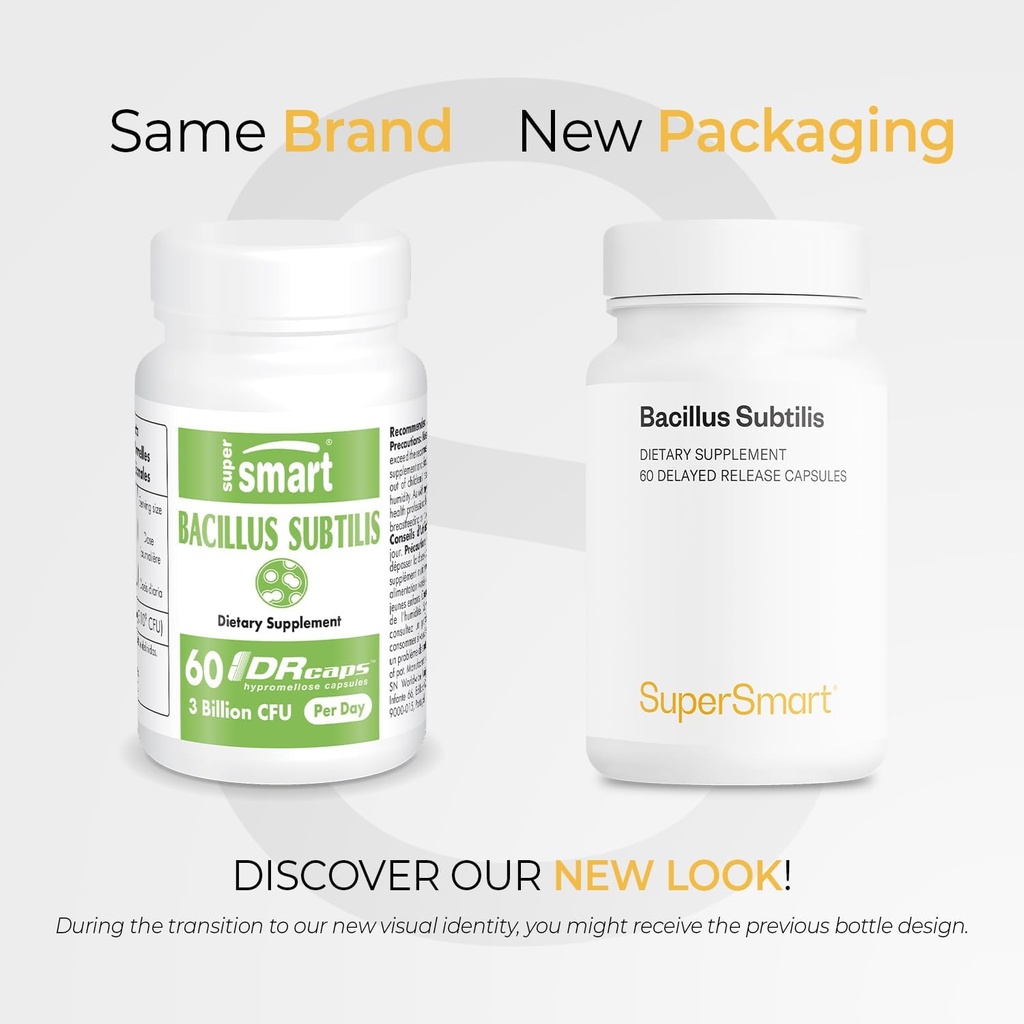 Supersmart - Bacillus Subtilis 3 Billion CFU per Day (High Potency) - Spore Probiotic Supplement | Non-GMO & Gluten Free - 60 DR Capsules 3